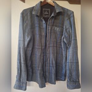 prAna Los Feliz Flannel Button Down Collared Gray/Blue Plaid Mens Size M